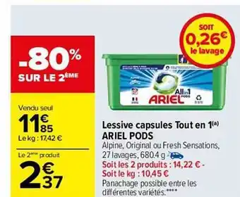 Lessive capsules tout en 1 ariel pods
