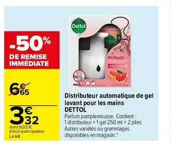 Carrefour Distributeur automatique de gel lavant pour les mains dettol offre