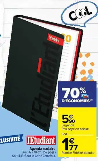 Carrefour Agenda scolaire l'étudiant offre