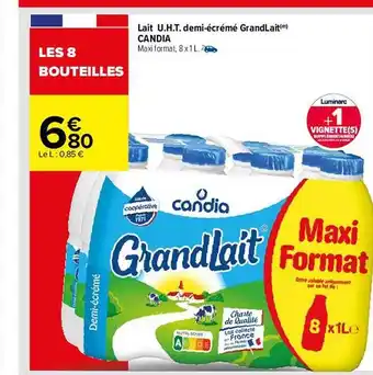Carrefour Lait u.h.t. demi-écrémé grandlait candia offre