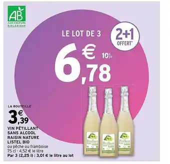 Intermarché Hyper Vin pétillant sans alcool raisin nature listel bio offre