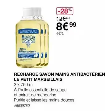 Costco Recharge savon mains antibactérien le petit marseillais offre