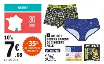 E.Leclerc Lot de 3 boxers garçon ou 3 boxers fille offre