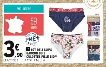 E.Leclerc Lot de 3 slips garçon ou 3 culottes fille bio offre