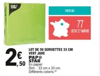 E.Leclerc PAP STAR lot de 50 serviettes 33 cm vert jade offre