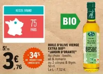 E.Leclerc "JARDIN D'ORANTE" huile d'olive vierge extra bio offre