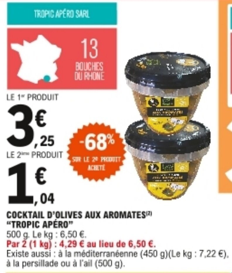 Promo "TROPIC APÉRO" cocktail d'olives aux aromates chez E.Leclerc
