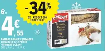 E.Leclerc "GIMBERT OCÉAN" gambas royales sauvages surgelées 8/12 pièces offre