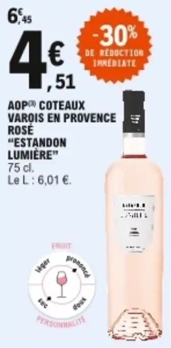 E.Leclerc "ESTANDON LUMIÈRE" aop coteaux varois en provence rosé offre