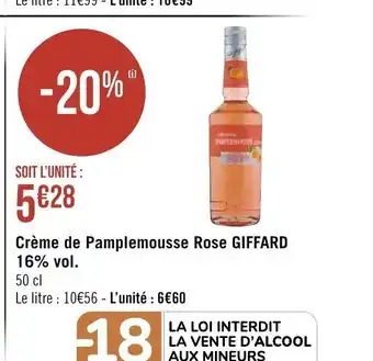 Géant Casino Crème de pamplemousse rose giffard 16% vol. offre