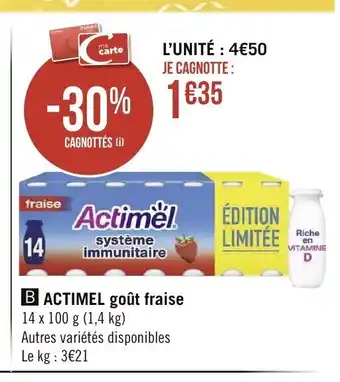 Géant Casino Actimel Goût fraise offre