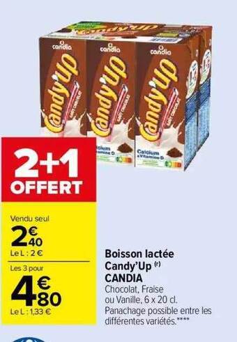 Carrefour Market Boisson lactée candy'up candia offre