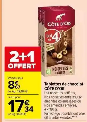 Carrefour Market Tablettes de chocolat côte d'or offre