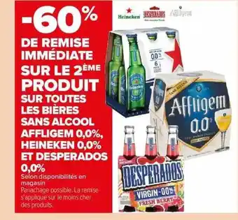 Carrefour Market Bières sans alcool affligem 0,0%, heineken 0,0% et desperados 0,0% offre