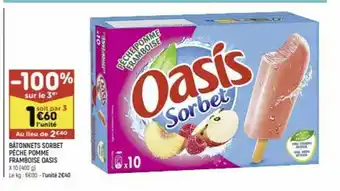 Leader Price Bâtonnets sorbet pêche pomme framboise oasis offre