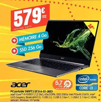 Plein ciel Acer pc portable swift 3 sf314-57-39z3 offre