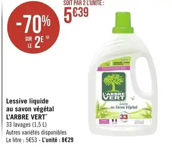 Géant Casino l'Arbre Vert Lessive Liquide Au Savon Végétal offre