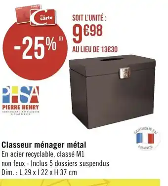 Géant Casino Classeur ménager Métal offre