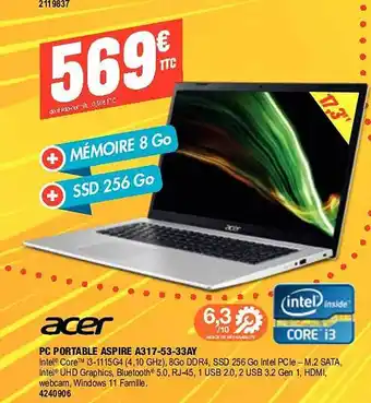 Plein ciel Acer pc portable aspire a317-53-33ay offre