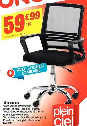 Plein ciel Siège sqeezy offre