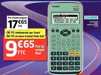 Plein ciel Casio calculatrice spéciale collège offre