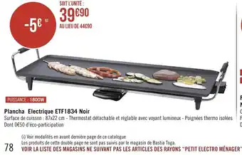 Géant Casino Plancha Electrique ETf1834 Noir offre