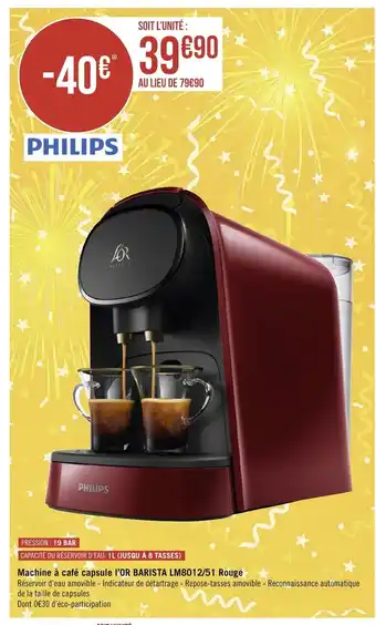 Géant Casino Philips Machine à café Capsule l'or Barista LM8012/51 Rouge offre