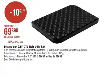 Géant Casino Disque Dur 2.5 2To Noir USB 3.0 offre