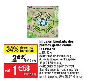Cora x Carrefour Infusion bienfaits des plantes grand calme elephant offre