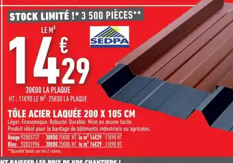 Brico Cash Tôle Acier Laquée 200x105cm offre