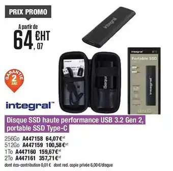 Integral disque ssd haute performance usb 3.2 gen 2 portable ssd type-c