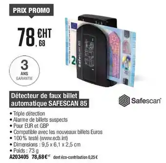 Détecteur de faux billet automatiques safescan 85