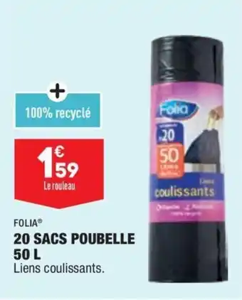 ALDI FOLIA 20 sacs poubelle 50 L offre