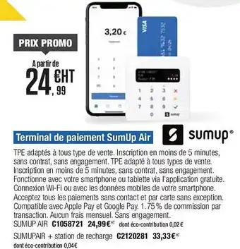 Plein ciel Terminal de paiement sumup air offre