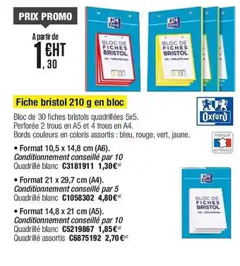 Fiche bristol 210 g en bloc