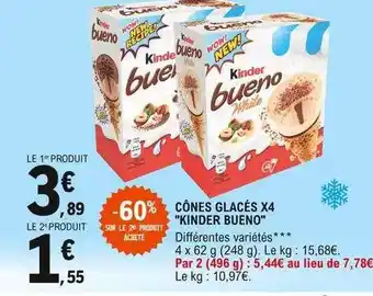 E.Leclerc Cônes glacés x4 offre