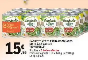 E.Leclerc Haricots verts extra croquants cuits à la vapeur offre