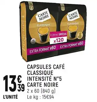 Spar Carte noire capsules café classique intensité n°5 offre