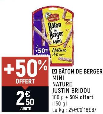 Petit Casino Justin bridou bâton de berger mini nature offre