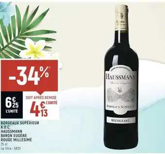 Spar Haussmann baron eugène bordeaux supérieur a.o.c. rouge millésimé offre