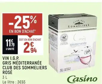 Spar Casino vin i.g.p. gris méditerranée club des sommeliers rosé offre