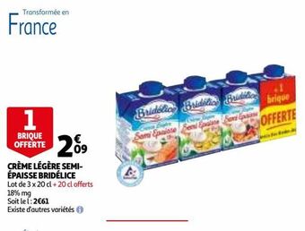Auchan Crème legere semi-epaisse bridélice offre