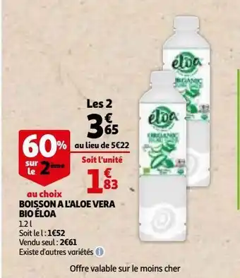 Auchan Boissons a l´aloe vera bio eloa offre