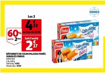 Auchan Batonnets de colin d´alaska panes surgeles findus offre