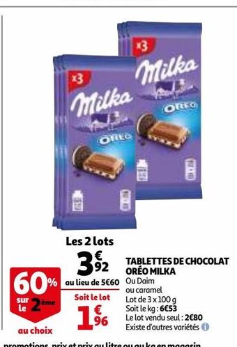 Tablettes de chocolat oreo milka