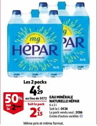 Auchan Eau minerale naturelle hépar offre