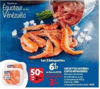 Auchan Supermarché Crevettes entières cuites réfrigérées offre
