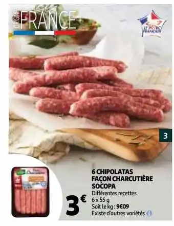 Auchan Supermarché 6 chipolatas facon charcutière socopa offre