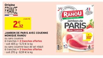 Intermarché Jambon de paris avec couenne monique ranou offre