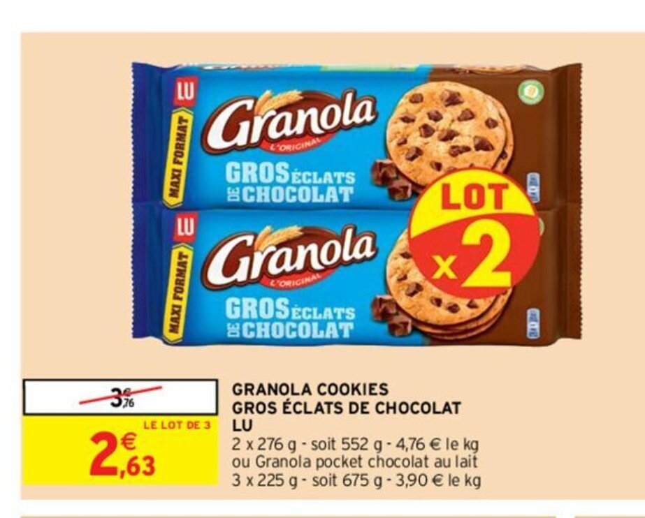 Promo Granola A Cookies Gros éclats de chocolat lu chez Intermarché
